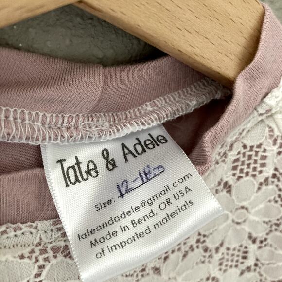 Tate and Adele Lace Overlay Top - Cream Dusty Rose - Made in Bend, OR - 12-18M - Picture 6 of 7